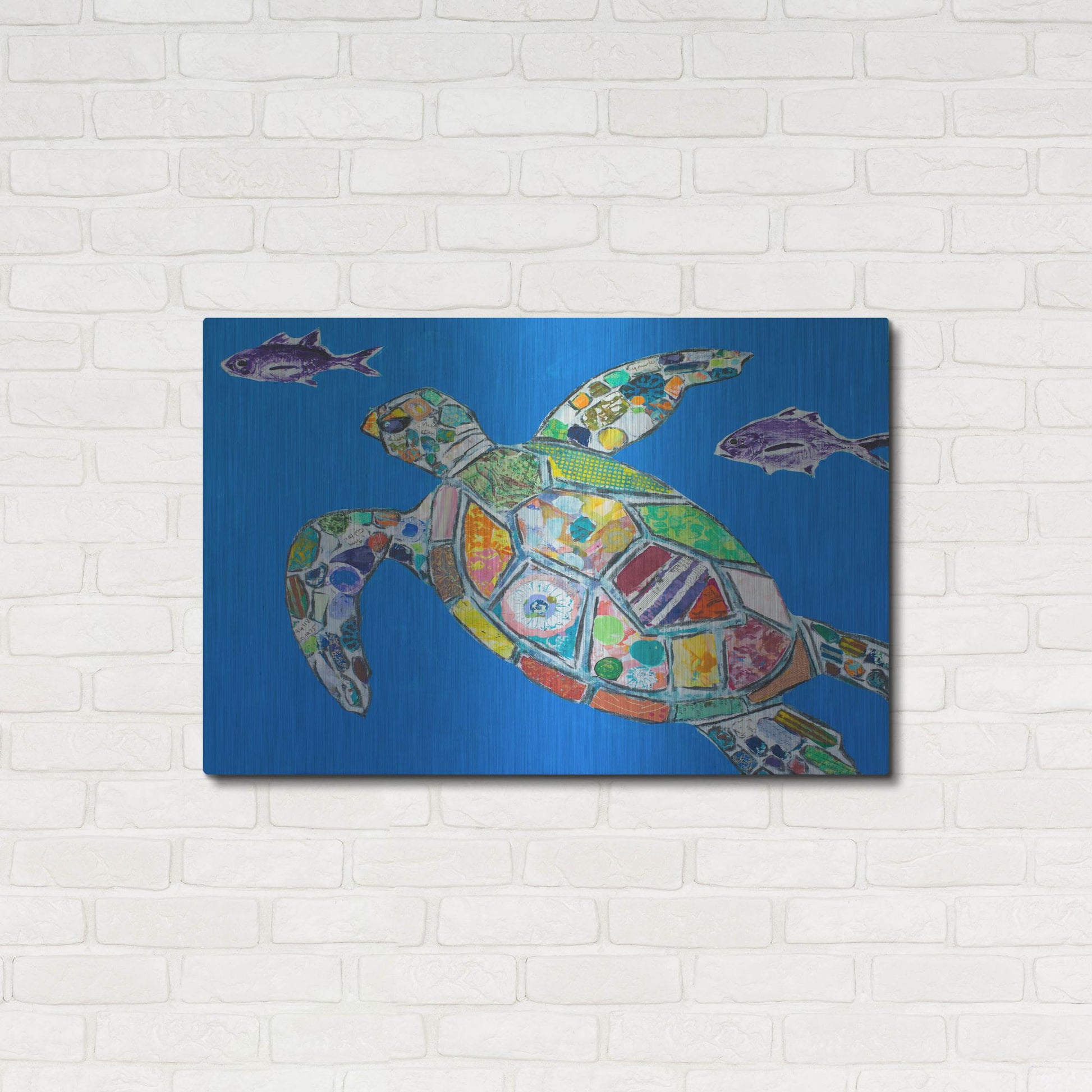 Luxe Metal Art 'Blue Sea Turtle' by St. Hilaire Elizabeth, Metal Wall Art,36x24