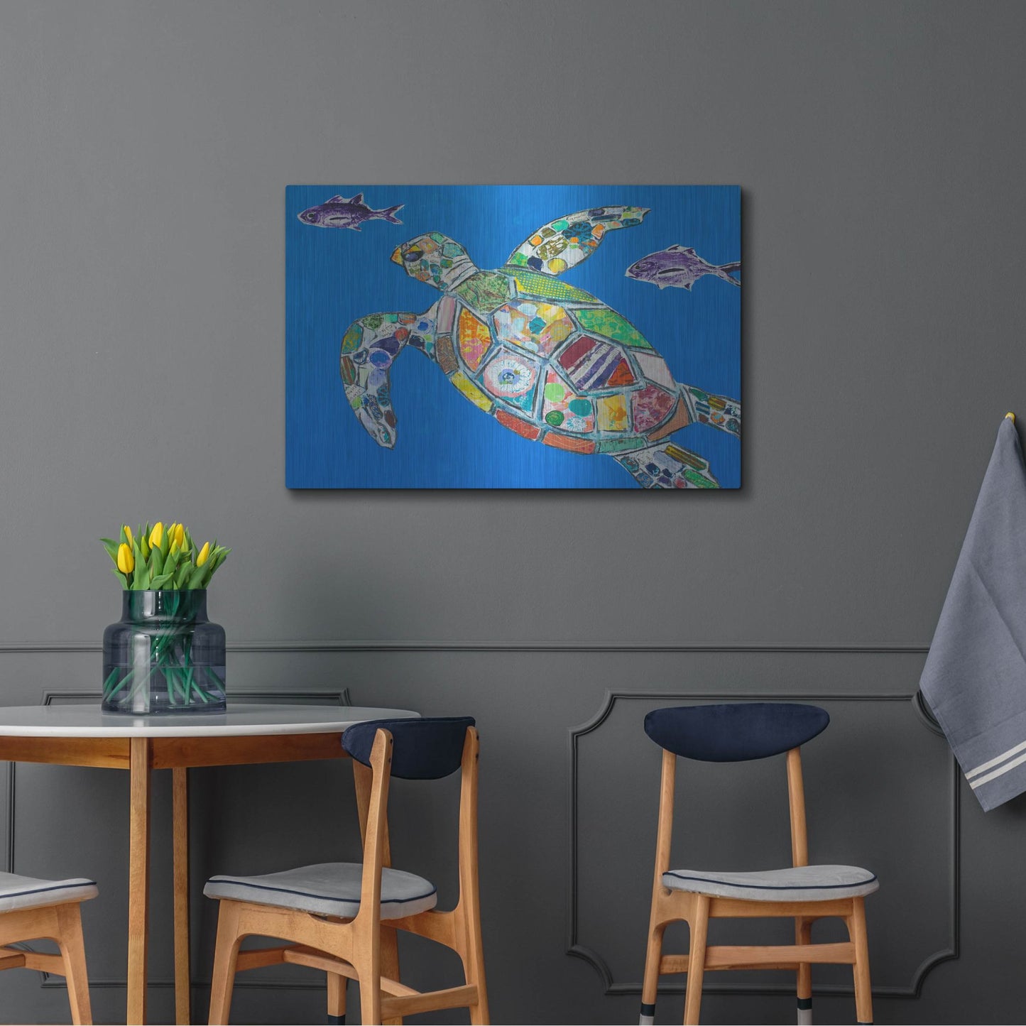 Luxe Metal Art 'Blue Sea Turtle' by St. Hilaire Elizabeth, Metal Wall Art,36x24