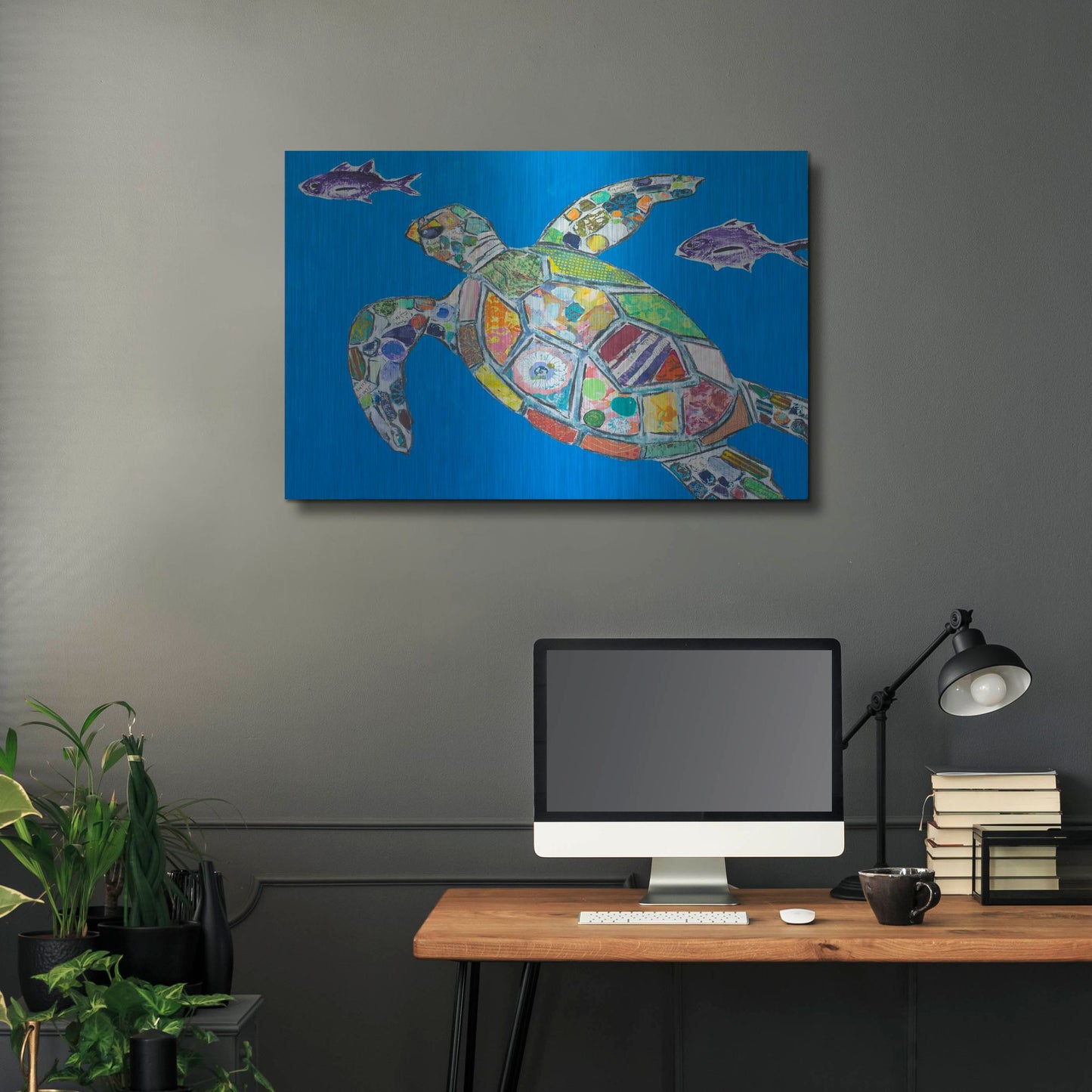 Luxe Metal Art 'Blue Sea Turtle' by St. Hilaire Elizabeth, Metal Wall Art,36x24