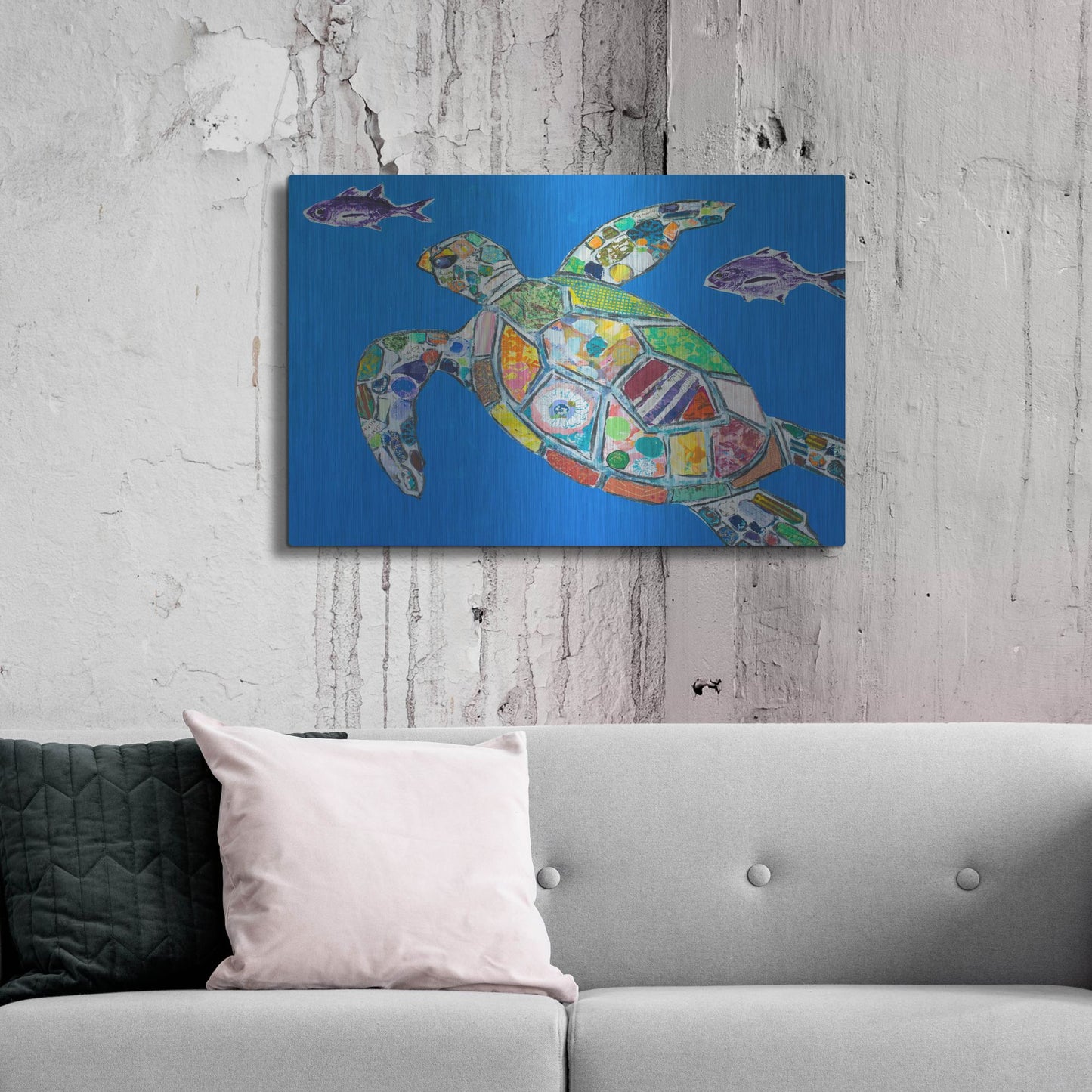 Luxe Metal Art 'Blue Sea Turtle' by St. Hilaire Elizabeth, Metal Wall Art,36x24