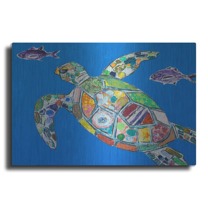 Luxe Metal Art 'Blue Sea Turtle' by St. Hilaire Elizabeth, Metal Wall Art