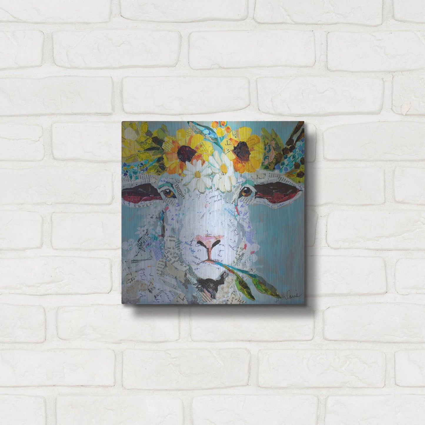 Luxe Metal Art 'Floral Sheep2' by St. Hilaire Elizabeth, Metal Wall Art,12x12