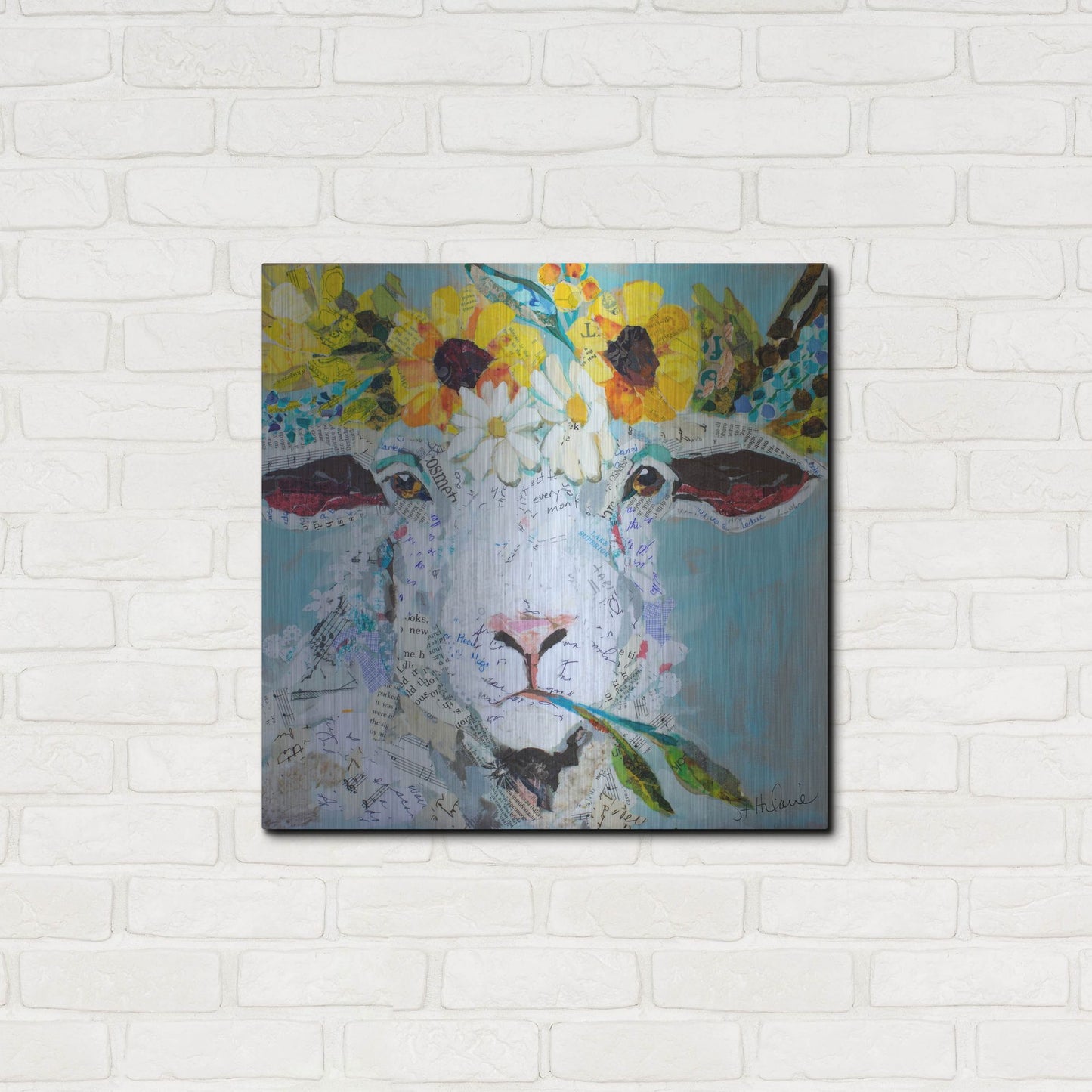 Luxe Metal Art 'Floral Sheep2' by St. Hilaire Elizabeth, Metal Wall Art,24x24