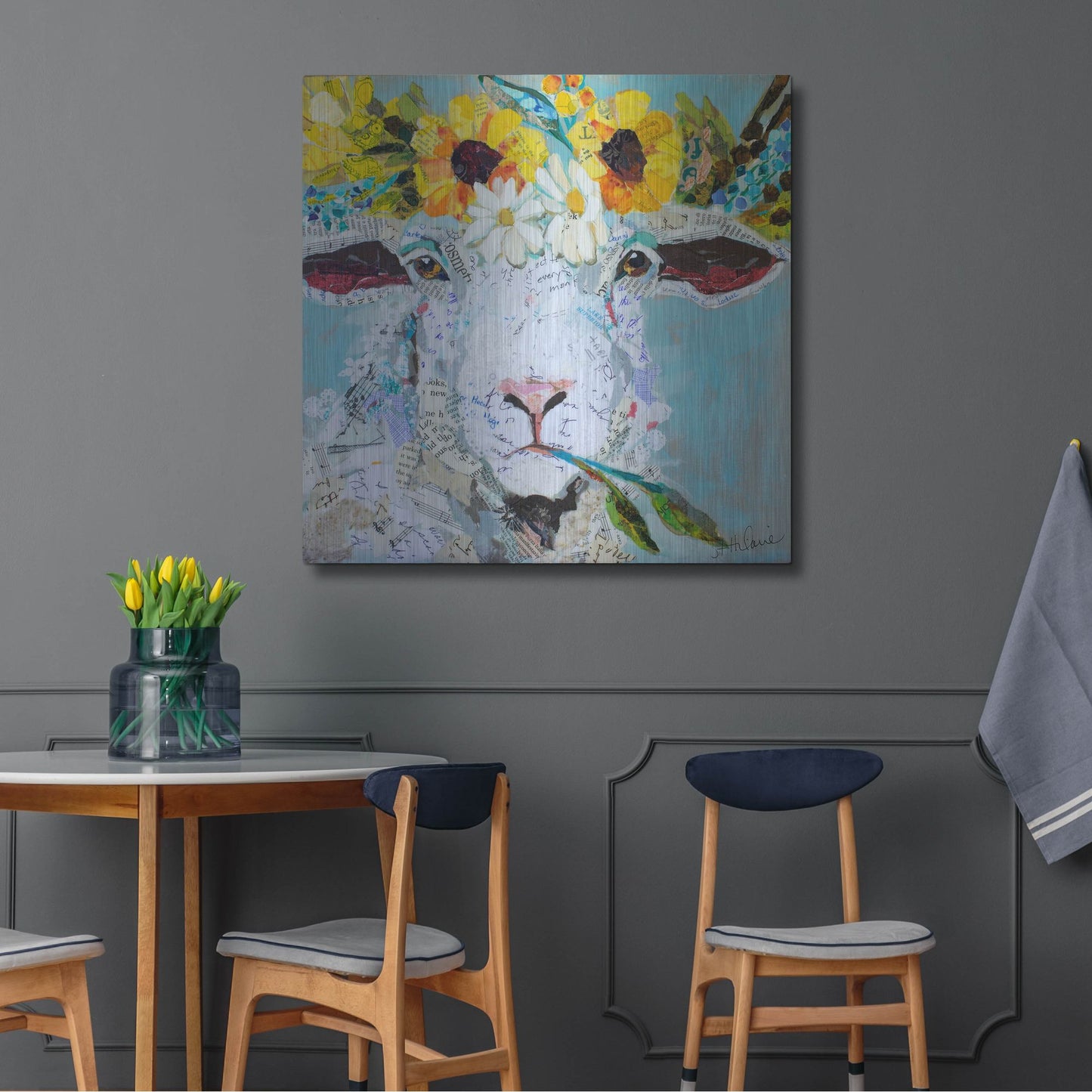 Luxe Metal Art 'Floral Sheep2' by St. Hilaire Elizabeth, Metal Wall Art,36x36