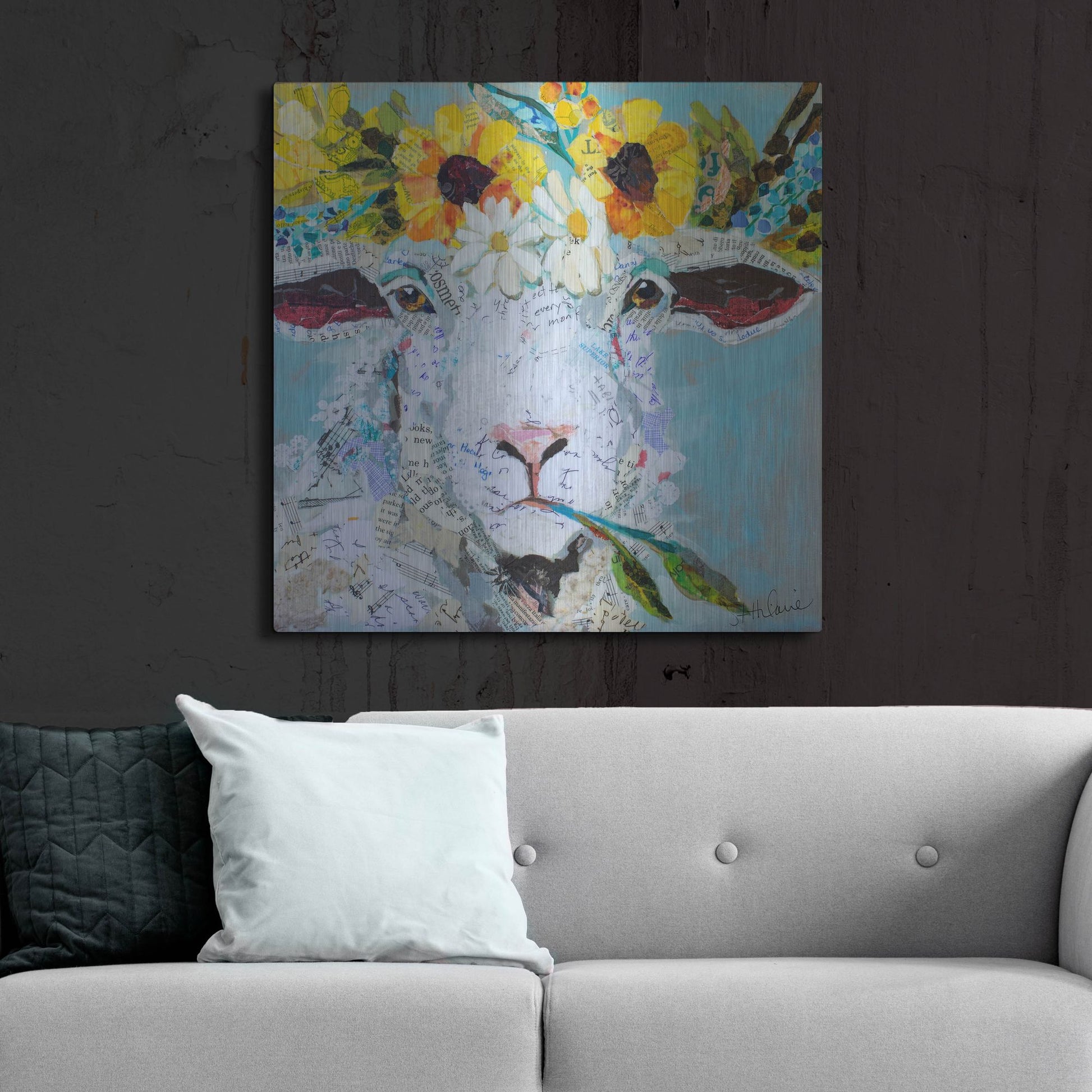 Luxe Metal Art 'Floral Sheep2' by St. Hilaire Elizabeth, Metal Wall Art,36x36