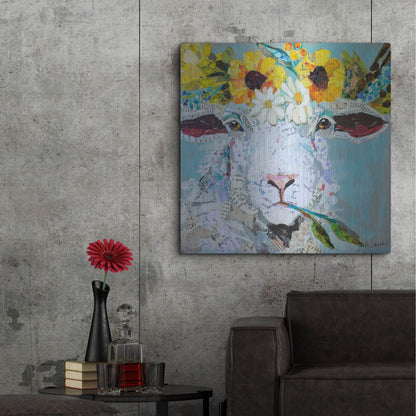 Luxe Metal Art 'Floral Sheep2' by St. Hilaire Elizabeth, Metal Wall Art,36x36