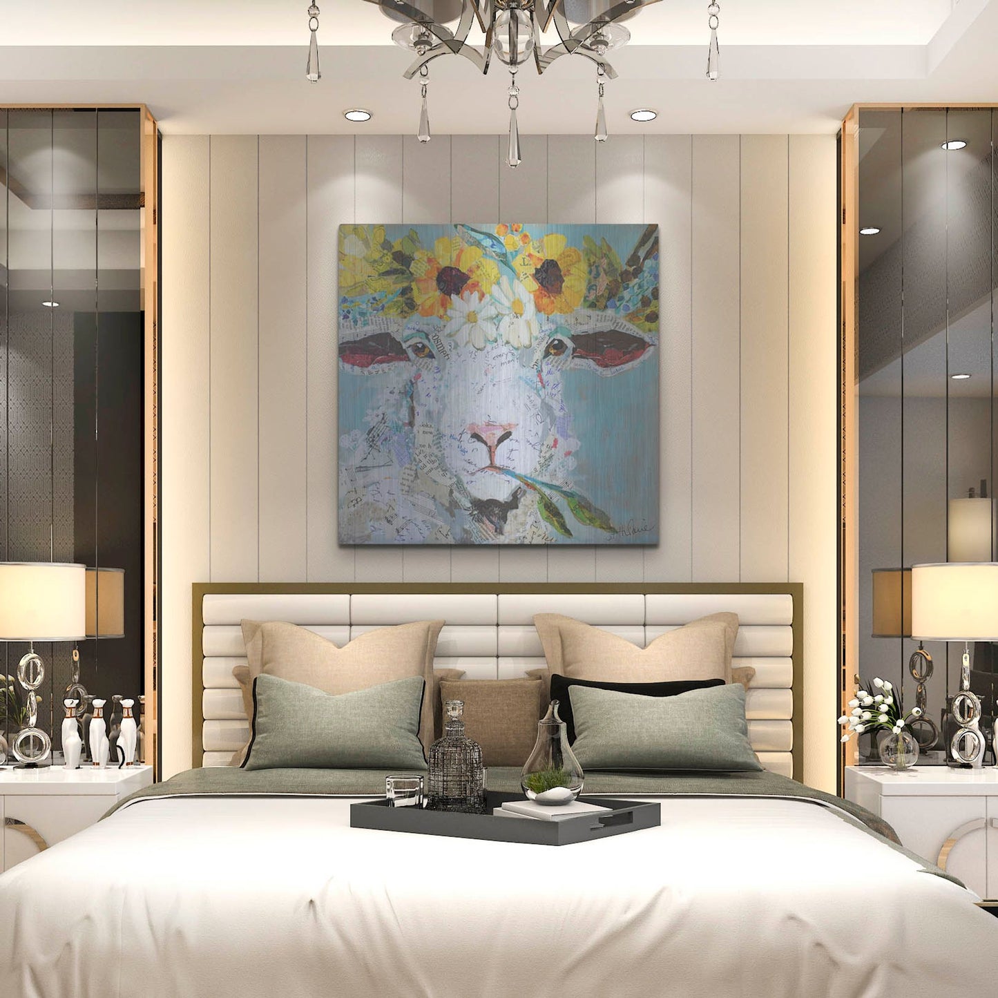 Luxe Metal Art 'Floral Sheep2' by St. Hilaire Elizabeth, Metal Wall Art,36x36