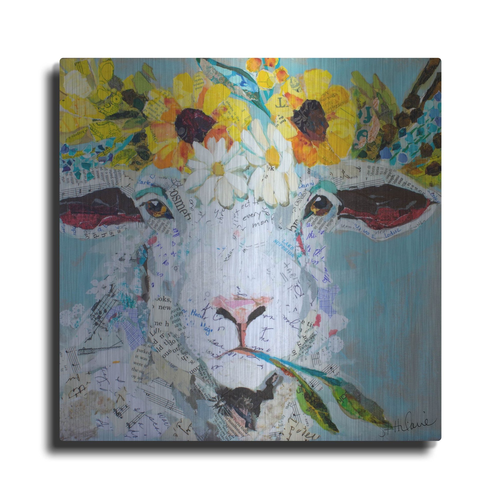 Luxe Metal Art 'Floral Sheep2' by St. Hilaire Elizabeth, Metal Wall Art