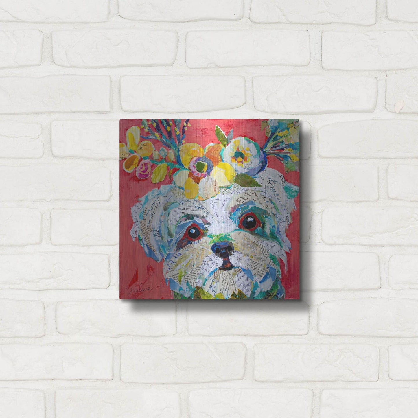 Luxe Metal Art 'Floral Hot Dog' by St. Hilaire Elizabeth, Metal Wall Art,12x12