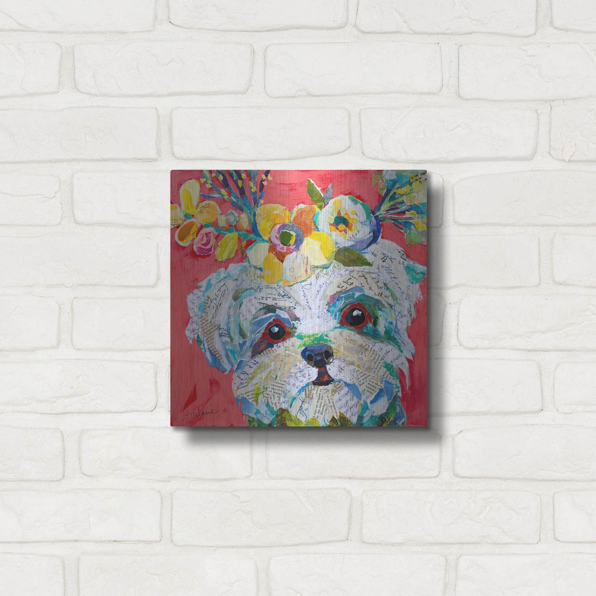 Luxe Metal Art 'Floral Hot Dog' by St. Hilaire Elizabeth, Metal Wall Art,12x12