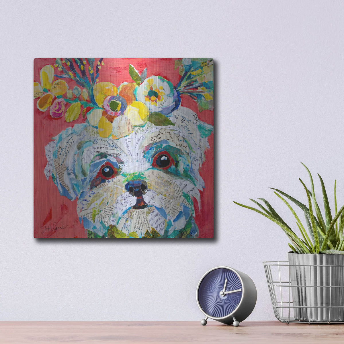 Luxe Metal Art 'Floral Hot Dog' by St. Hilaire Elizabeth, Metal Wall Art,12x12
