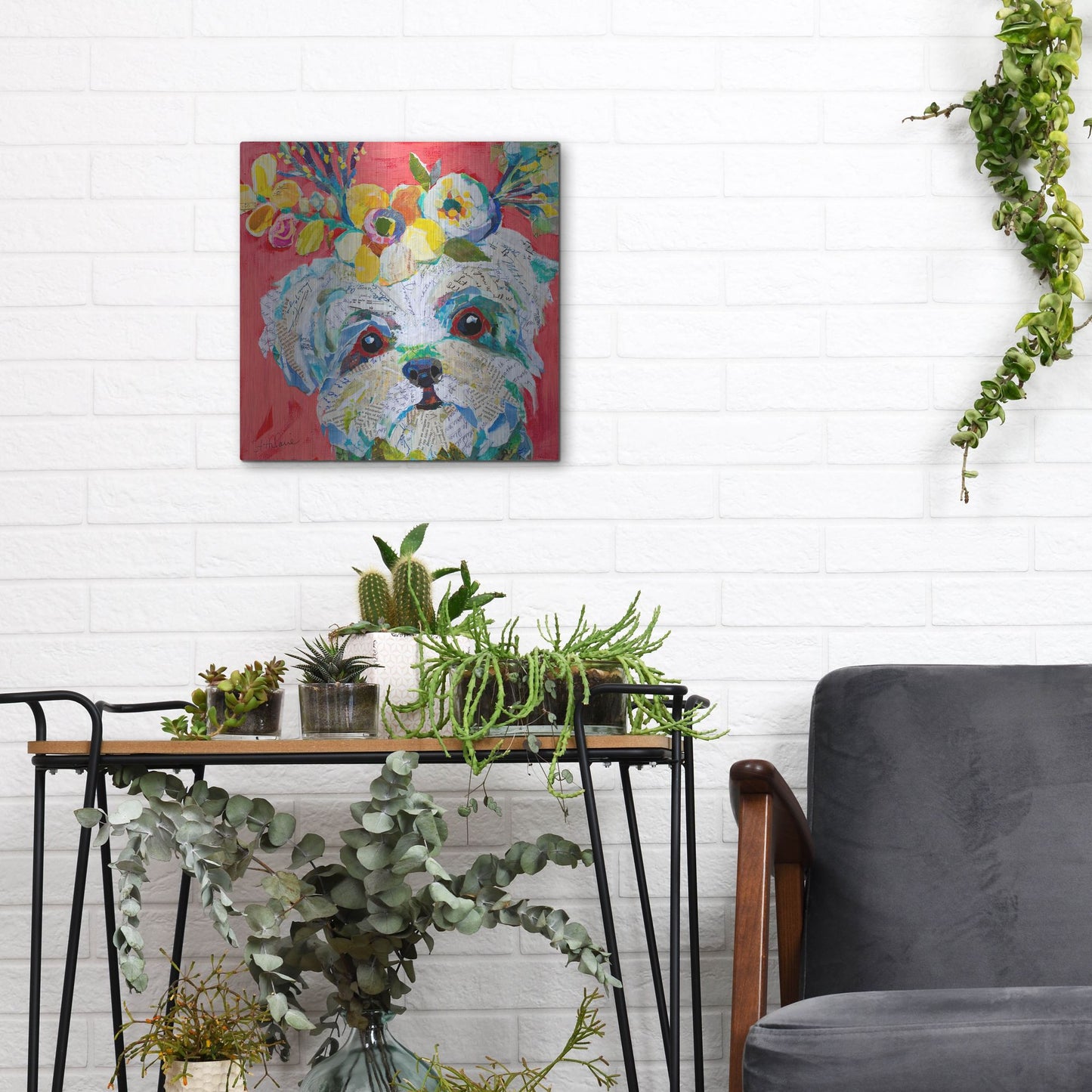 Luxe Metal Art 'Floral Hot Dog' by St. Hilaire Elizabeth, Metal Wall Art,12x12