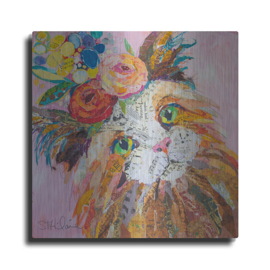 Luxe Metal Art 'Floral Cat' by St. Hilaire Elizabeth, Metal Wall Art