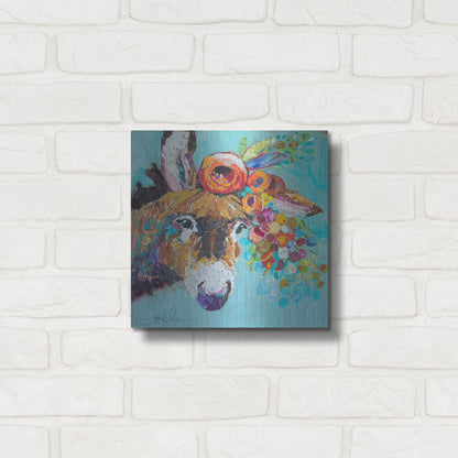 Luxe Metal Art 'Floral Donkey' by St. Hilaire Elizabeth, Metal Wall Art,12x12