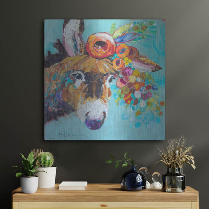 Luxe Metal Art 'Floral Donkey' by St. Hilaire Elizabeth, Metal Wall Art,24x24