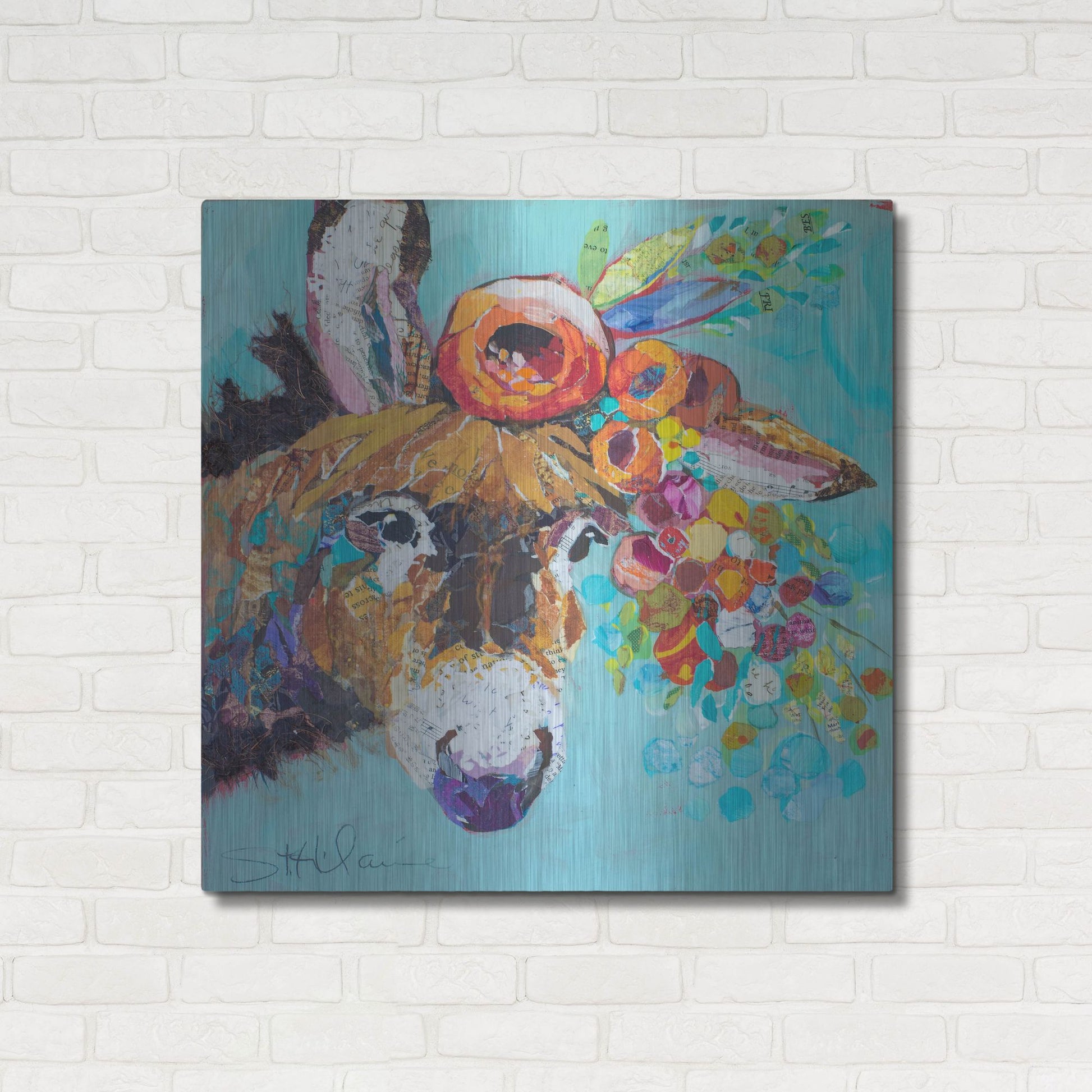 Luxe Metal Art 'Floral Donkey' by St. Hilaire Elizabeth, Metal Wall Art,36x36