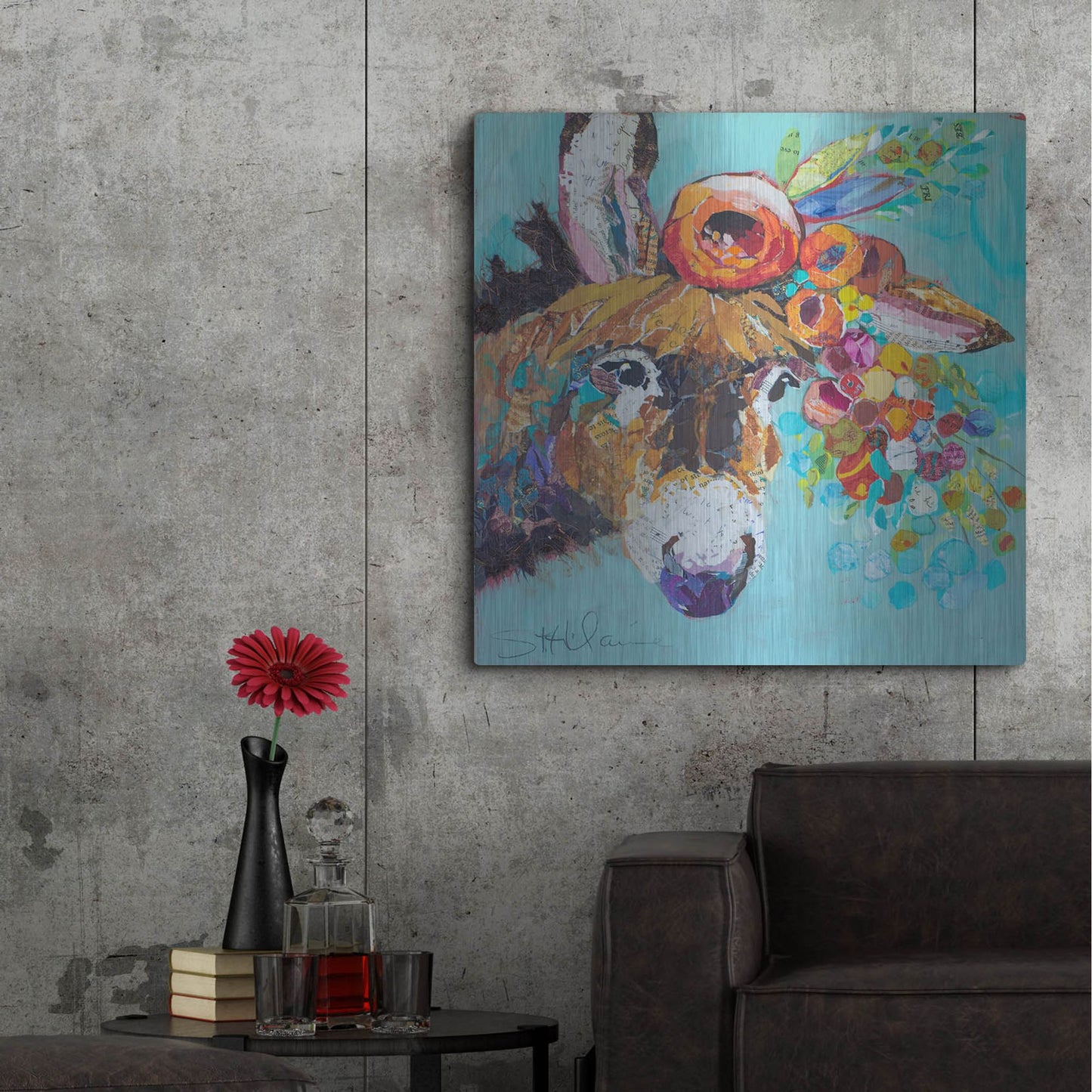 Luxe Metal Art 'Floral Donkey' by St. Hilaire Elizabeth, Metal Wall Art,36x36