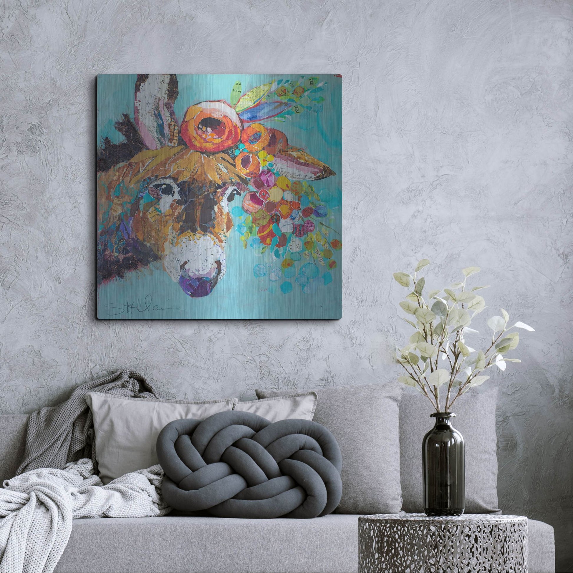 Luxe Metal Art 'Floral Donkey' by St. Hilaire Elizabeth, Metal Wall Art,36x36