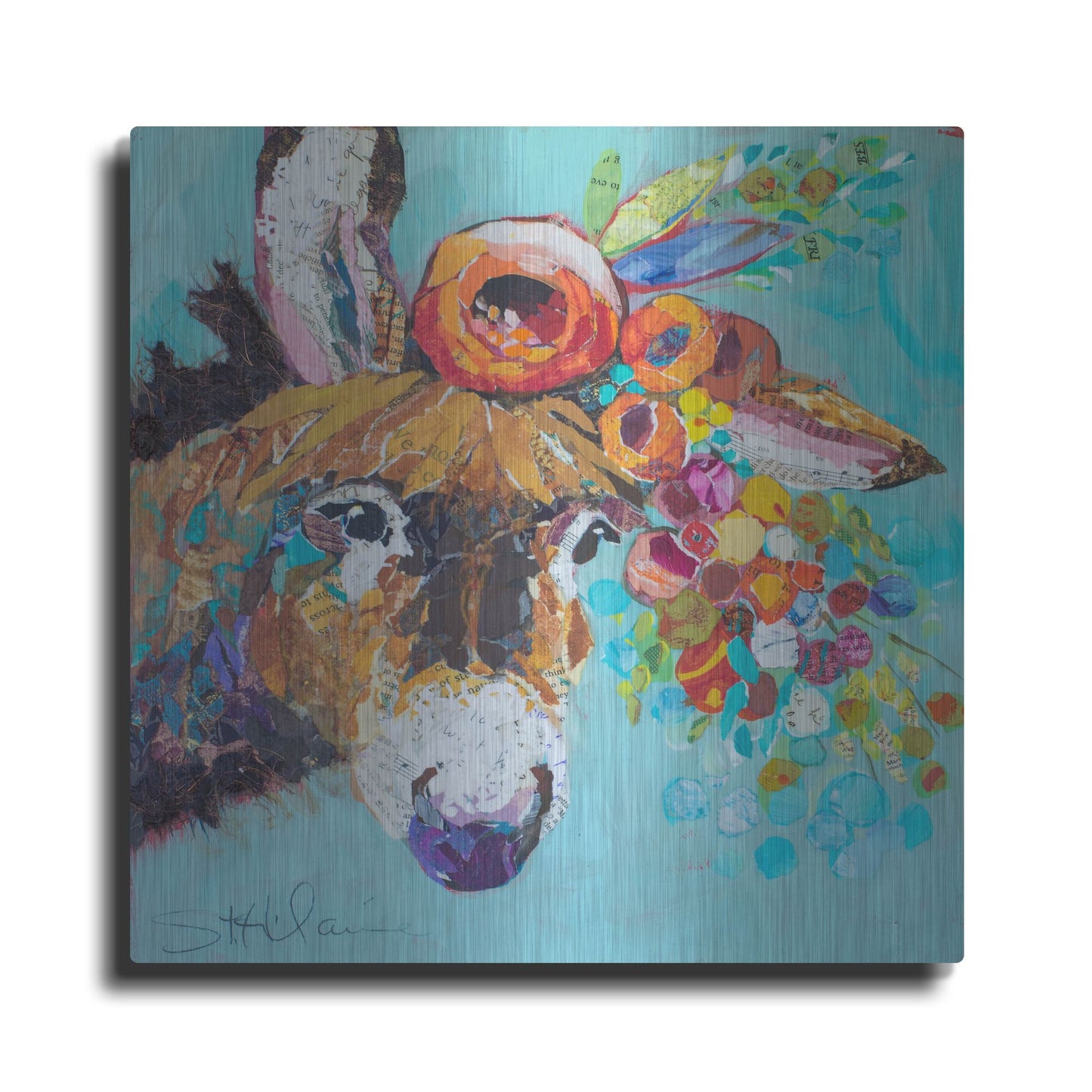 Luxe Metal Art 'Floral Donkey' by St. Hilaire Elizabeth, Metal Wall Art