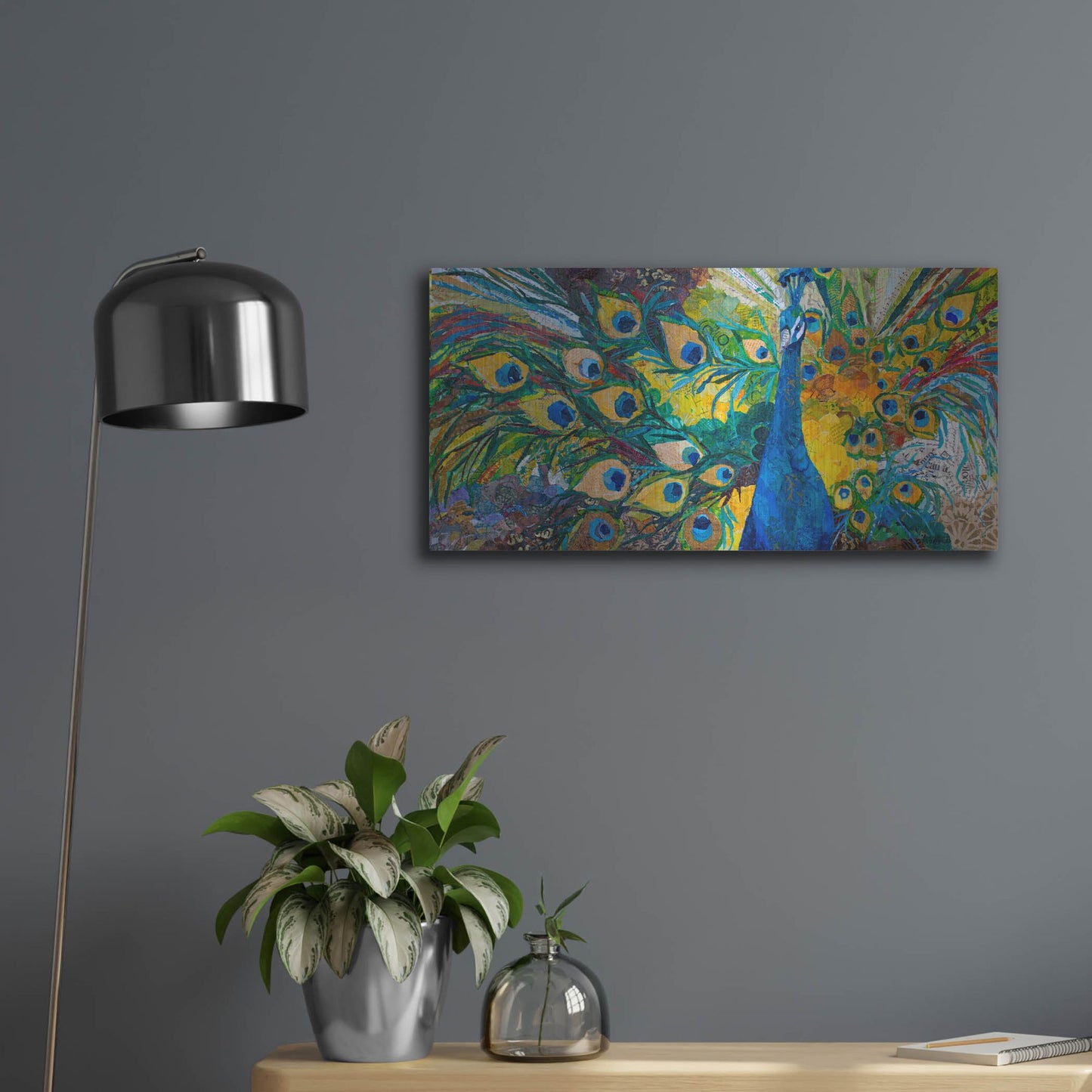 Luxe Metal Art 'Percy Peacock' by St. Hilaire Elizabeth, Metal Wall Art,24x12