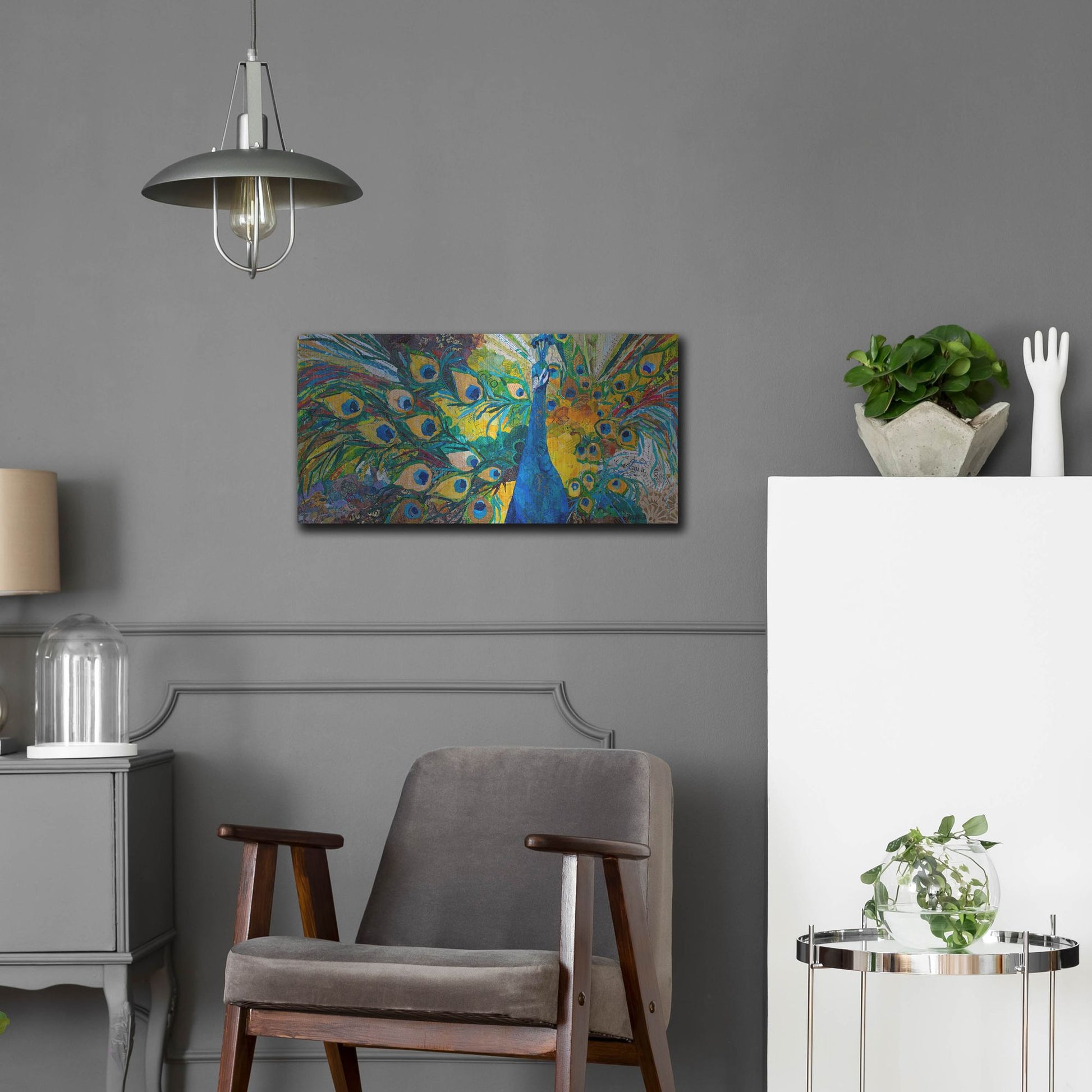 Luxe Metal Art 'Percy Peacock' by St. Hilaire Elizabeth, Metal Wall Art,24x12