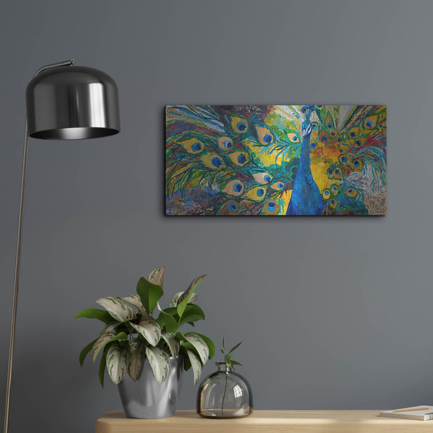 Luxe Metal Art 'Percy Peacock' by St. Hilaire Elizabeth, Metal Wall Art,24x12