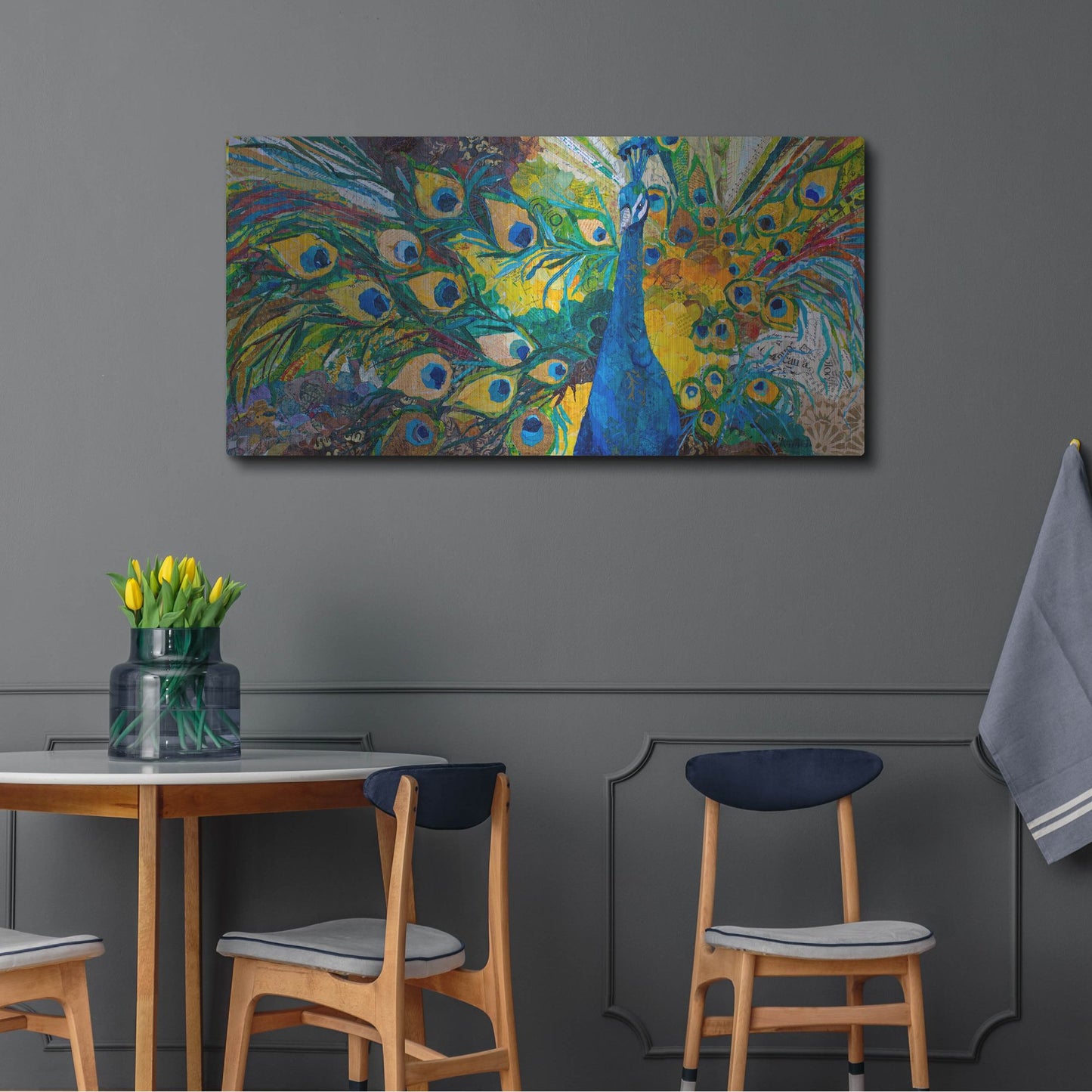 Luxe Metal Art 'Percy Peacock' by St. Hilaire Elizabeth, Metal Wall Art,48x24