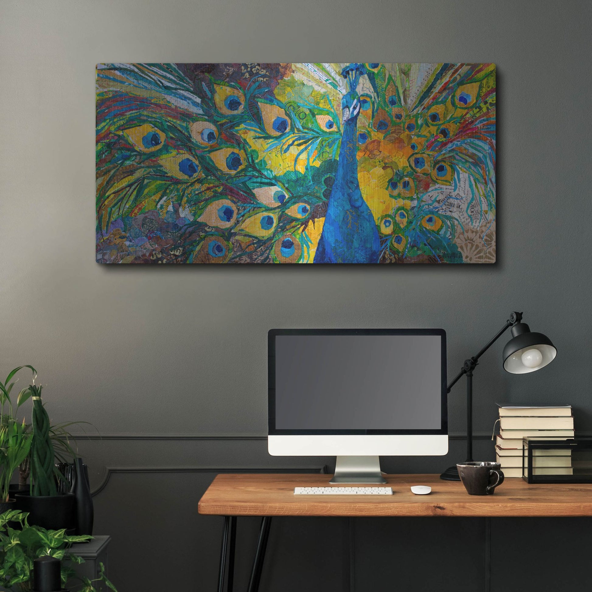 Luxe Metal Art 'Percy Peacock' by St. Hilaire Elizabeth, Metal Wall Art,48x24