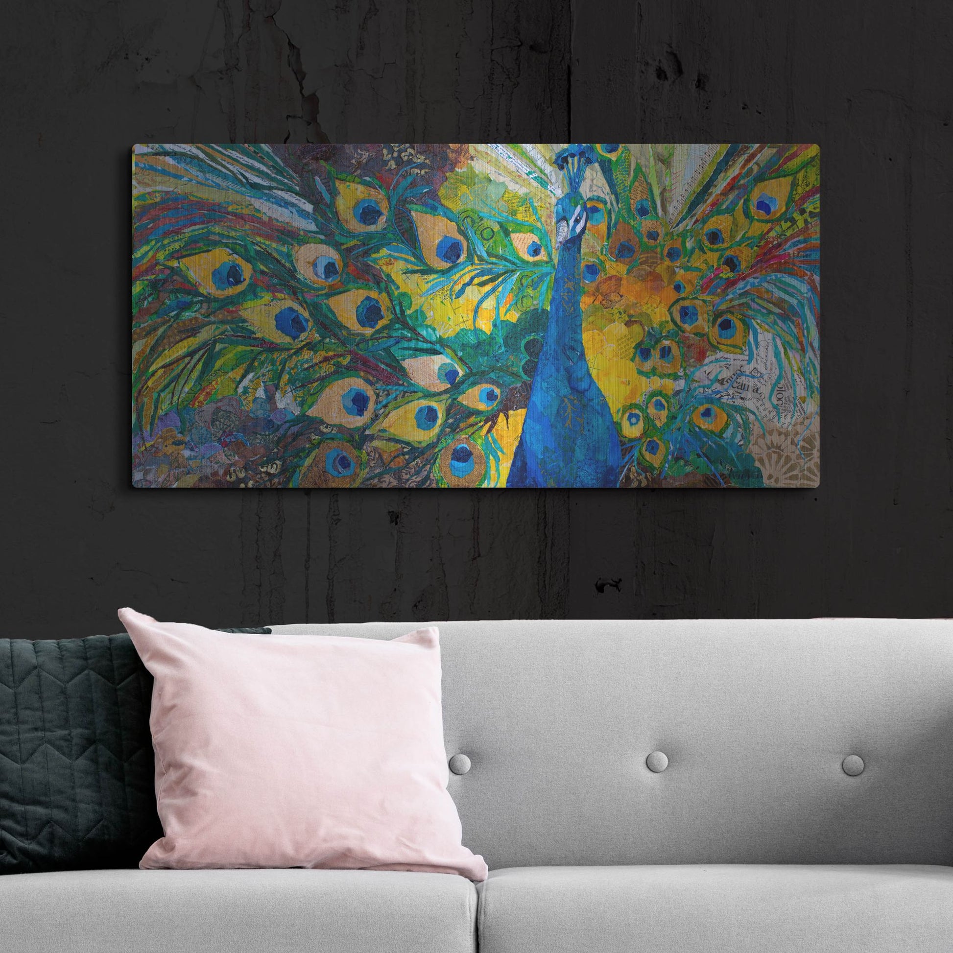 Luxe Metal Art 'Percy Peacock' by St. Hilaire Elizabeth, Metal Wall Art,48x24