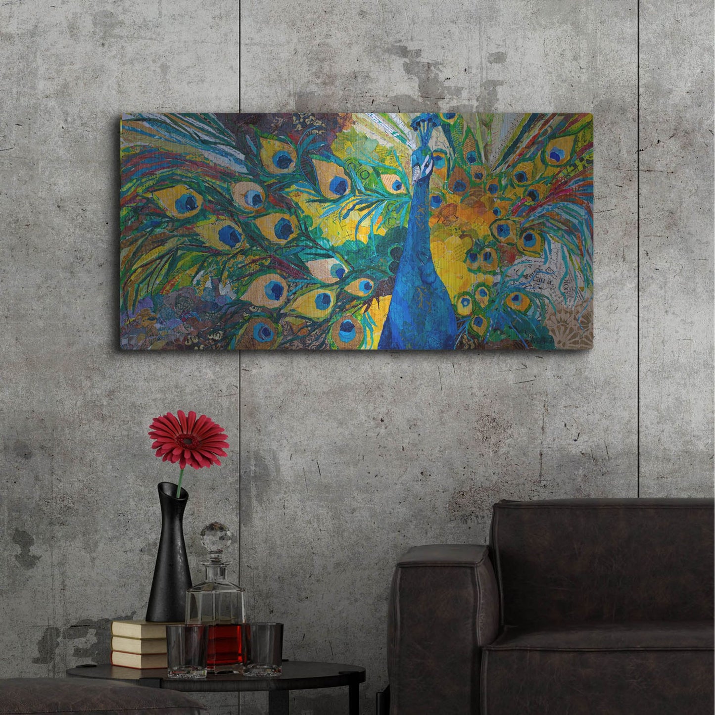Luxe Metal Art 'Percy Peacock' by St. Hilaire Elizabeth, Metal Wall Art,48x24