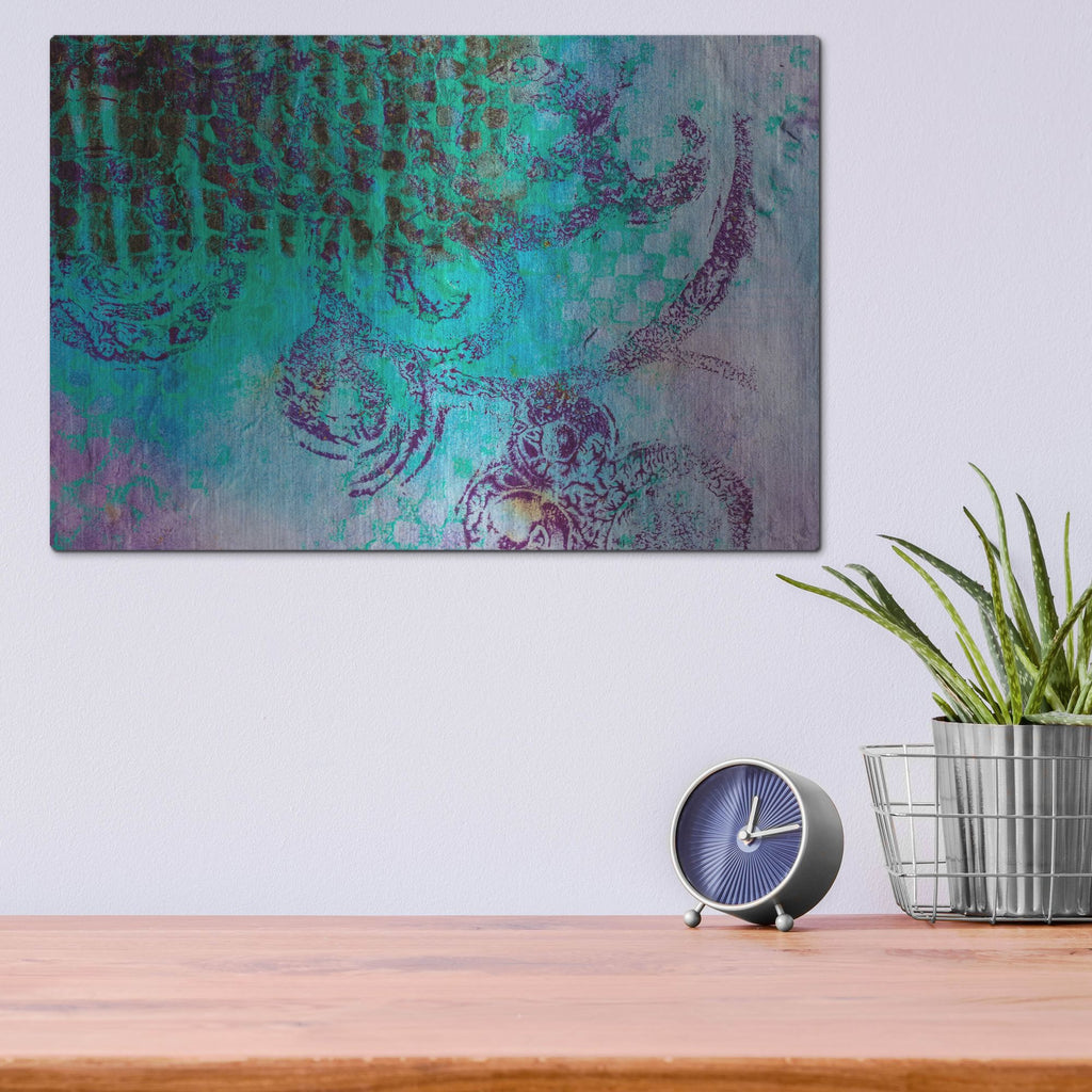 Luxe Metal Art 'Paper Blue' by St. Hilaire Elizabeth, Metal Wall Art,16x12