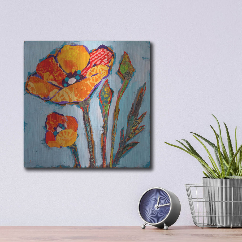 Luxe Metal Art 'Poppy 5' by St. Hilaire Elizabeth, Metal Wall Art,12x12