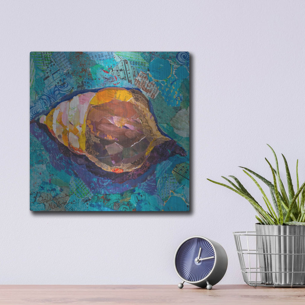 Luxe Metal Art 'Blue Spiral' by St. Hilaire Elizabeth, Metal Wall Art,12x12