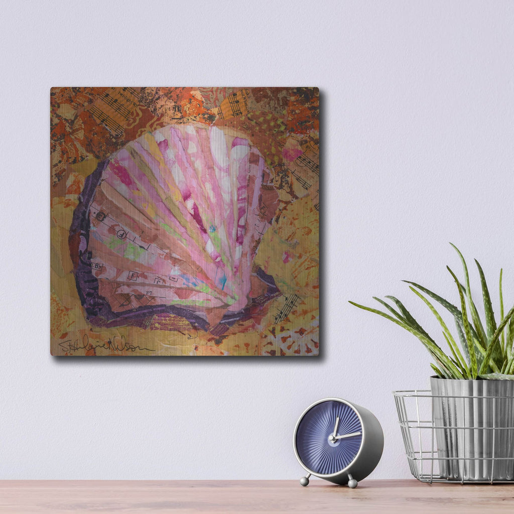 Luxe Metal Art 'Sunny Scallop' by St. Hilaire Elizabeth, Metal Wall Art,12x12