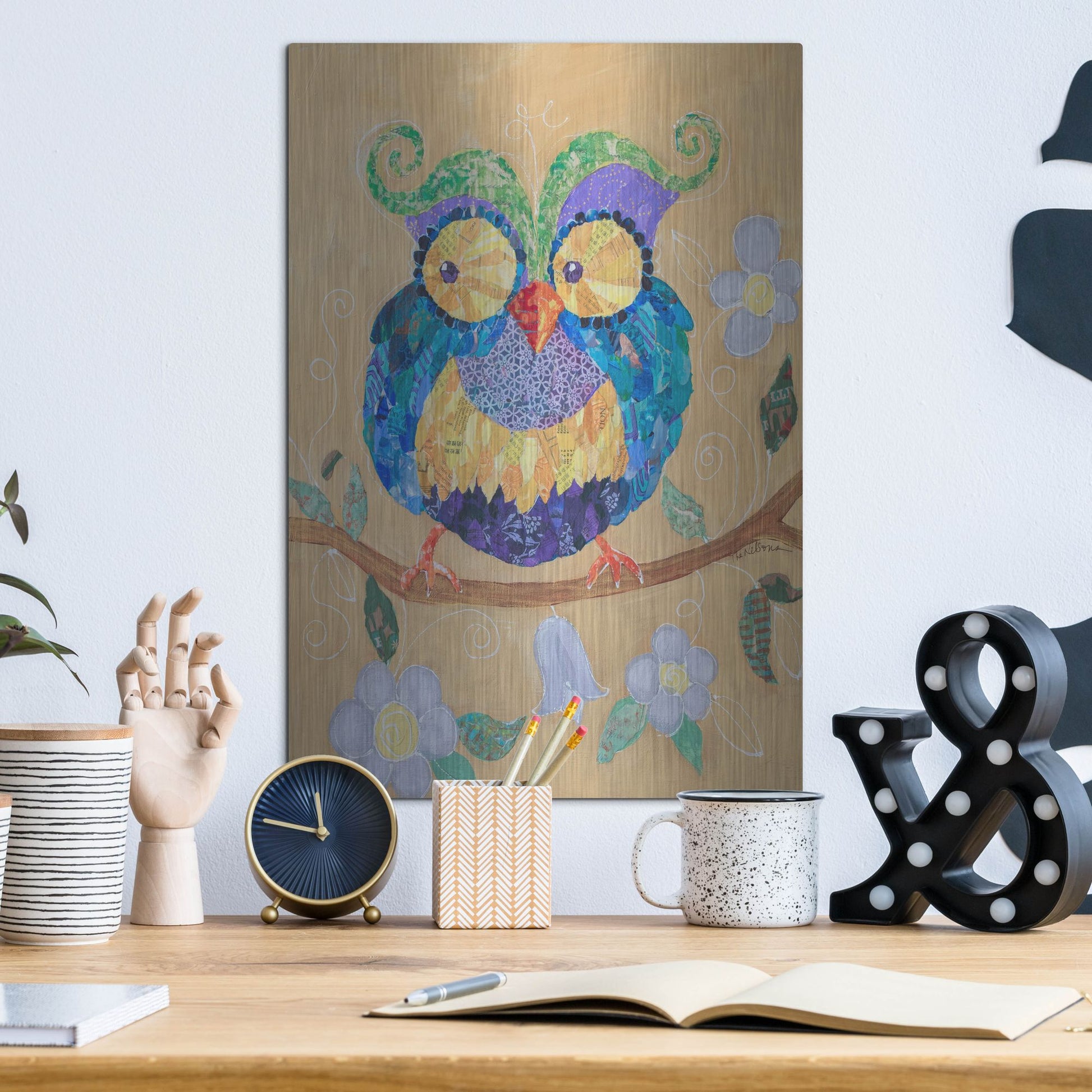 Luxe Metal Art 'Owl Always Love You Too' by St. Hilaire Elizabeth, Metal Wall Art,12x16