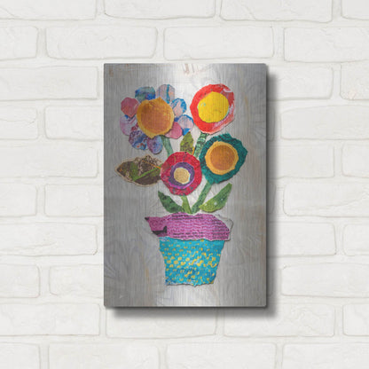 Luxe Metal Art 'Flower Pot 1' by St. Hilaire Elizabeth, Metal Wall Art,12x16