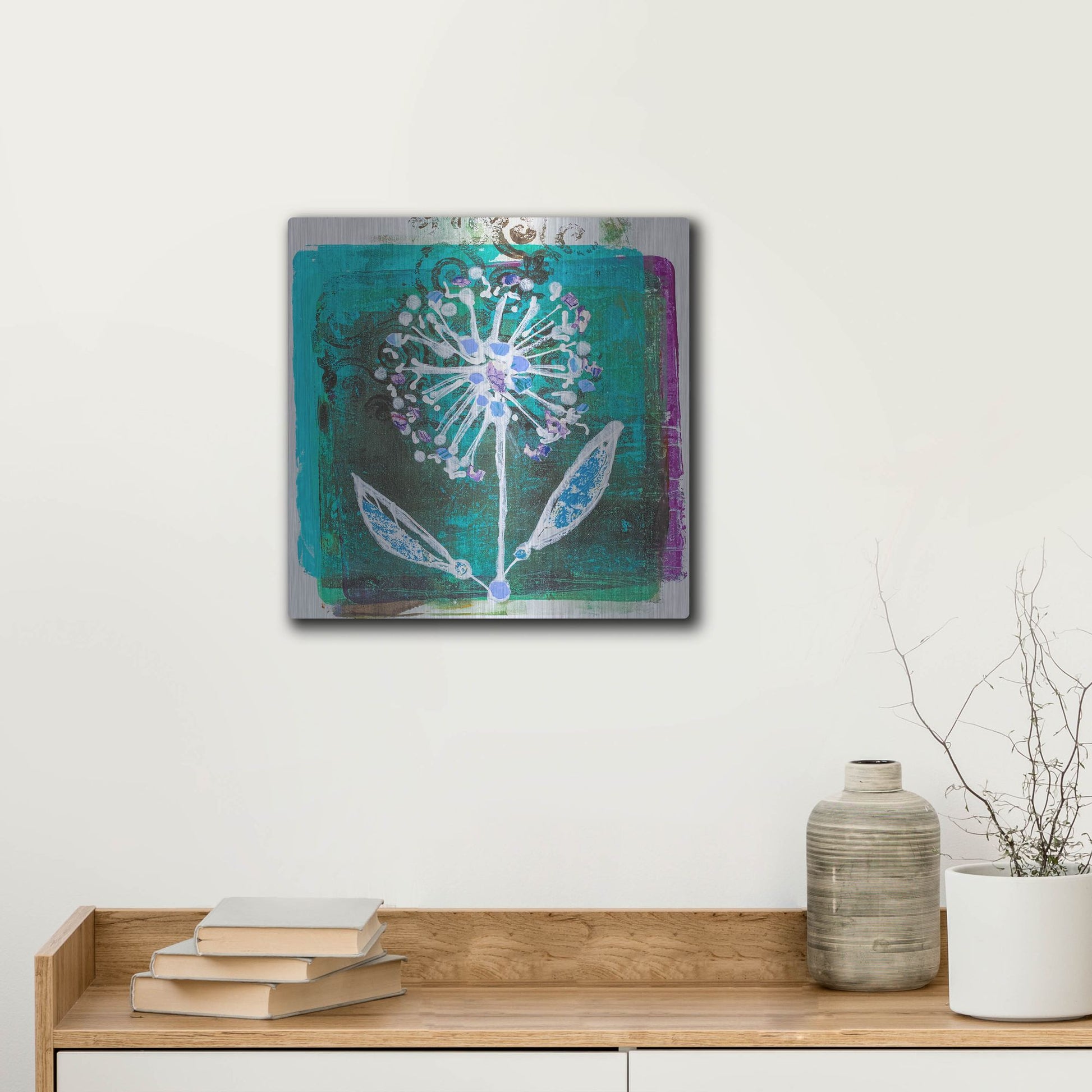 Luxe Metal Art 'Dandilion Blooms' by St. Hilaire Elizabeth, Metal Wall Art,12x12