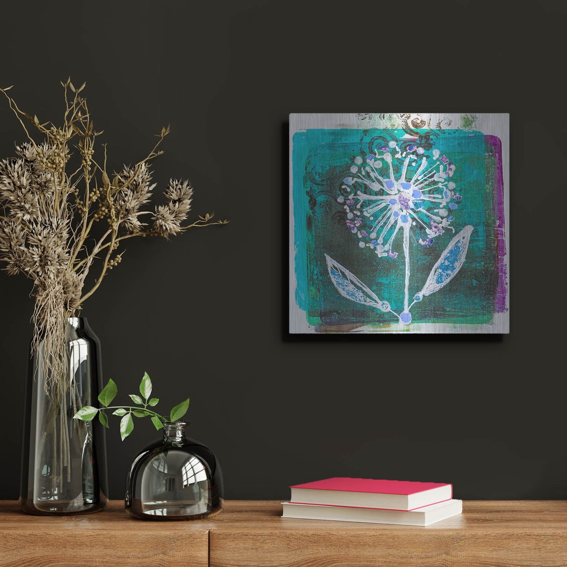 Luxe Metal Art 'Dandilion Blooms' by St. Hilaire Elizabeth, Metal Wall Art,12x12