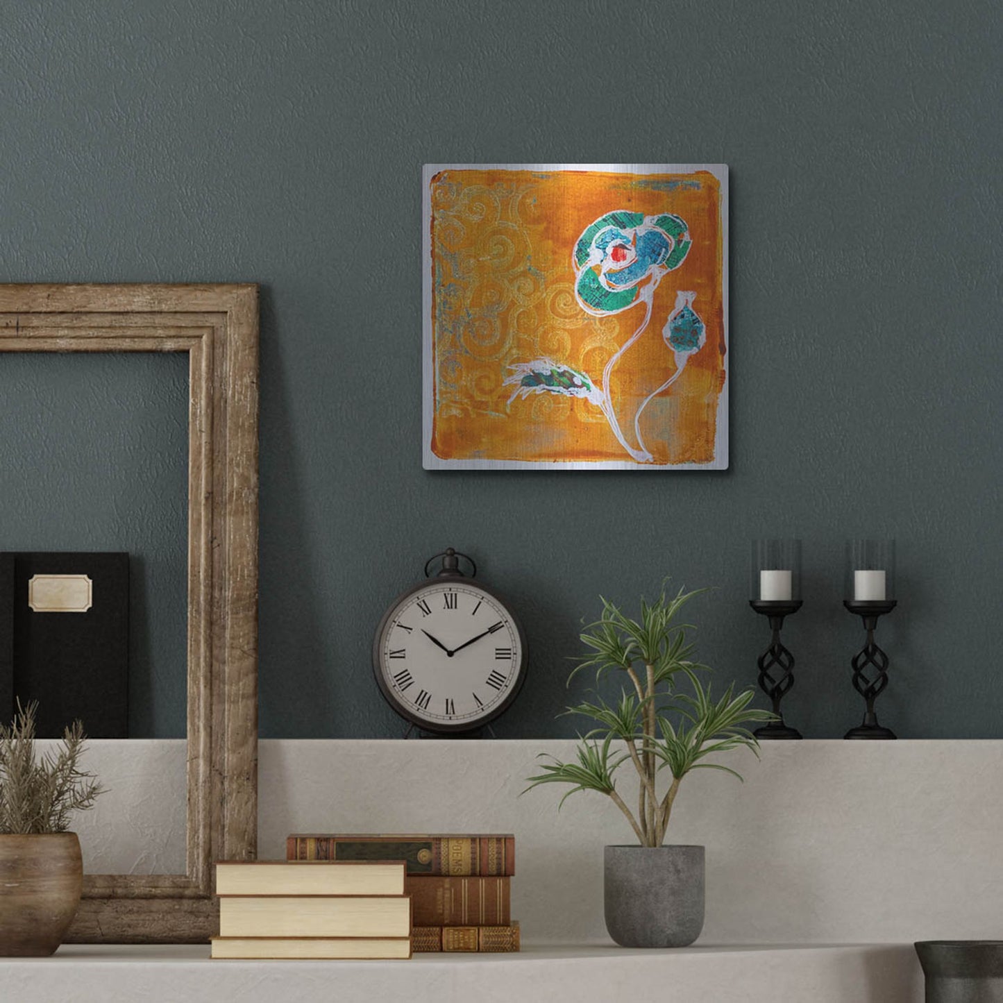 Luxe Metal Art 'Orange Blooms' by St. Hilaire Elizabeth, Metal Wall Art,12x12