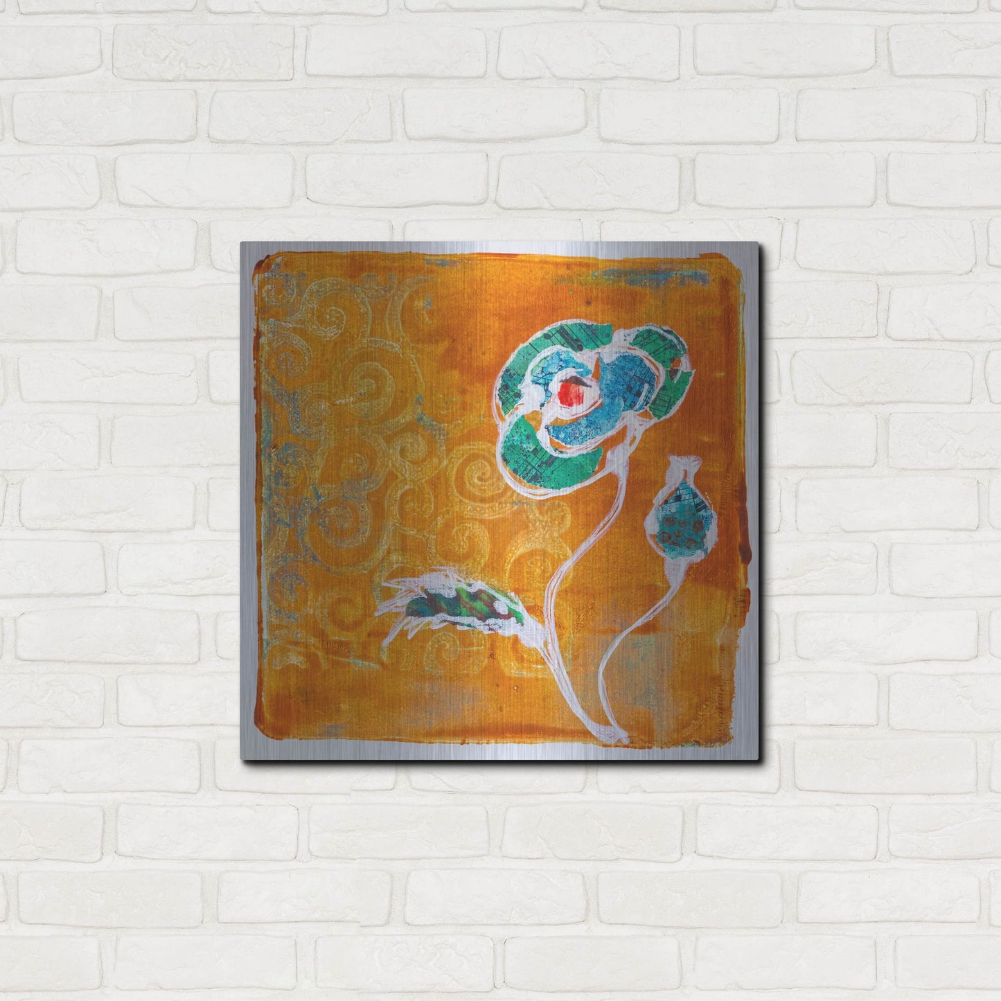 Luxe Metal Art 'Orange Blooms' by St. Hilaire Elizabeth, Metal Wall Art,24x24