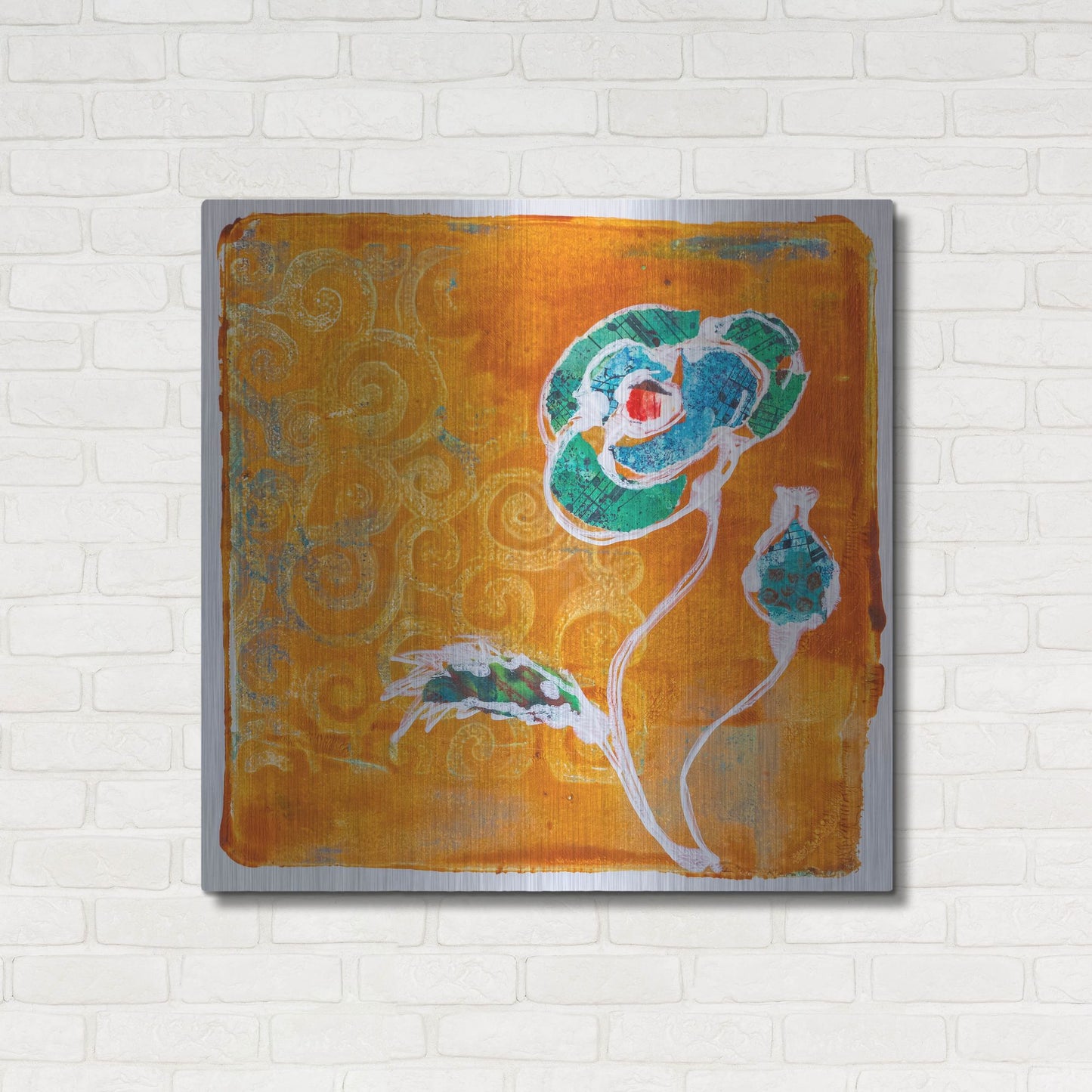 Luxe Metal Art 'Orange Blooms' by St. Hilaire Elizabeth, Metal Wall Art,36x36