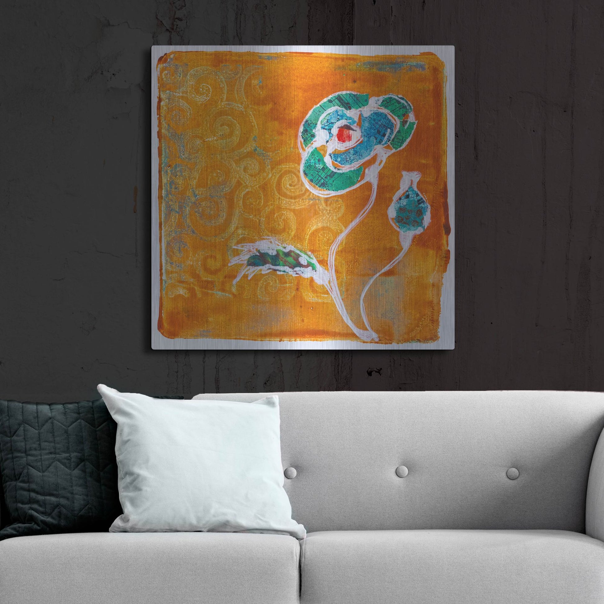 Luxe Metal Art 'Orange Blooms' by St. Hilaire Elizabeth, Metal Wall Art,36x36