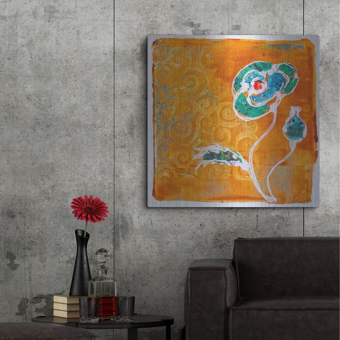 Luxe Metal Art 'Orange Blooms' by St. Hilaire Elizabeth, Metal Wall Art,36x36