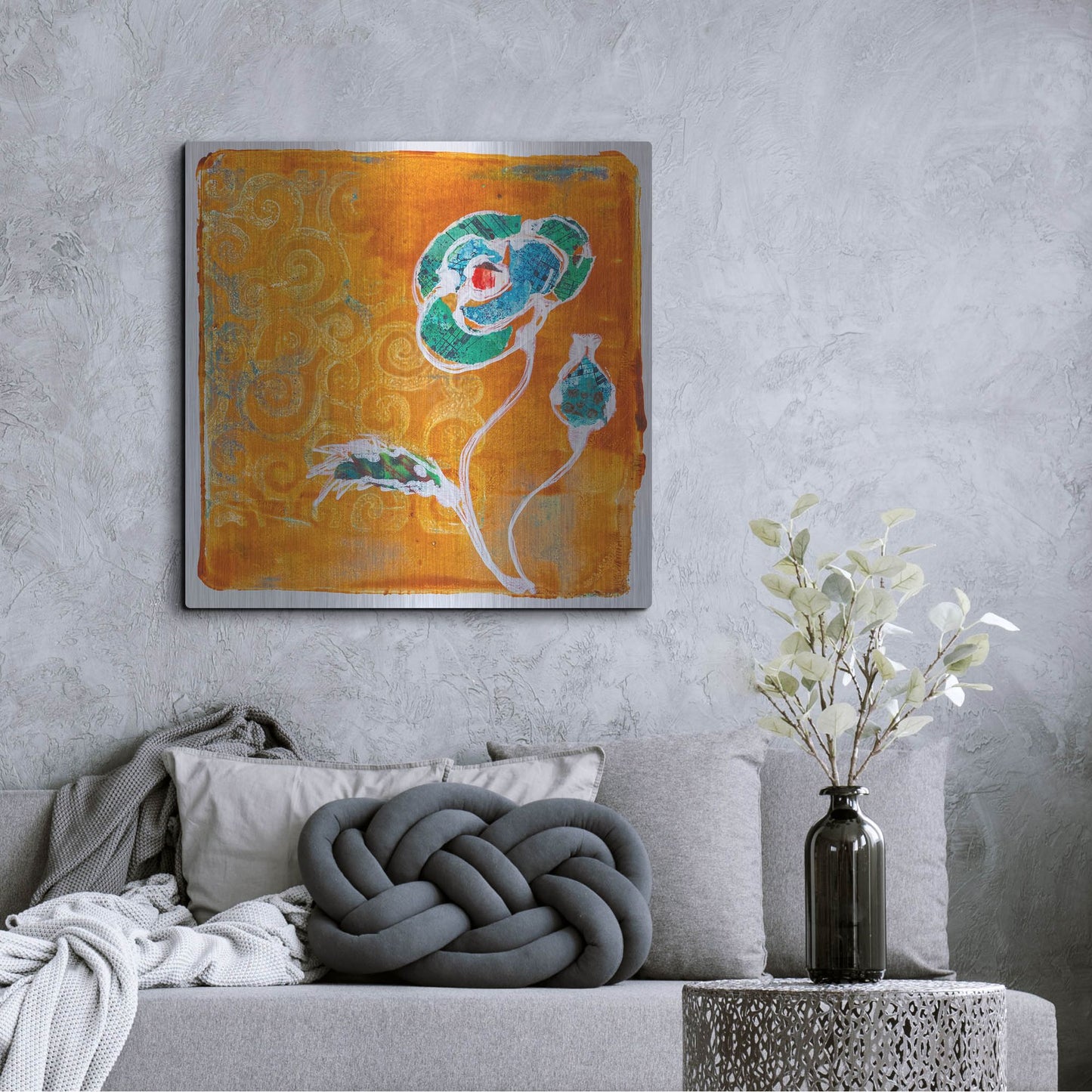 Luxe Metal Art 'Orange Blooms' by St. Hilaire Elizabeth, Metal Wall Art,36x36