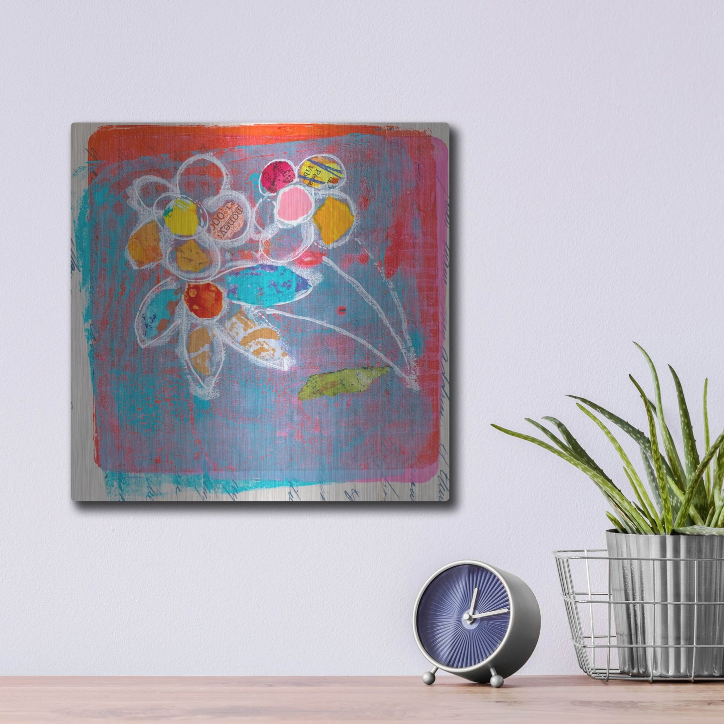 Luxe Metal Art 'Pastel Blooms' by St. Hilaire Elizabeth, Metal Wall Art,12x12