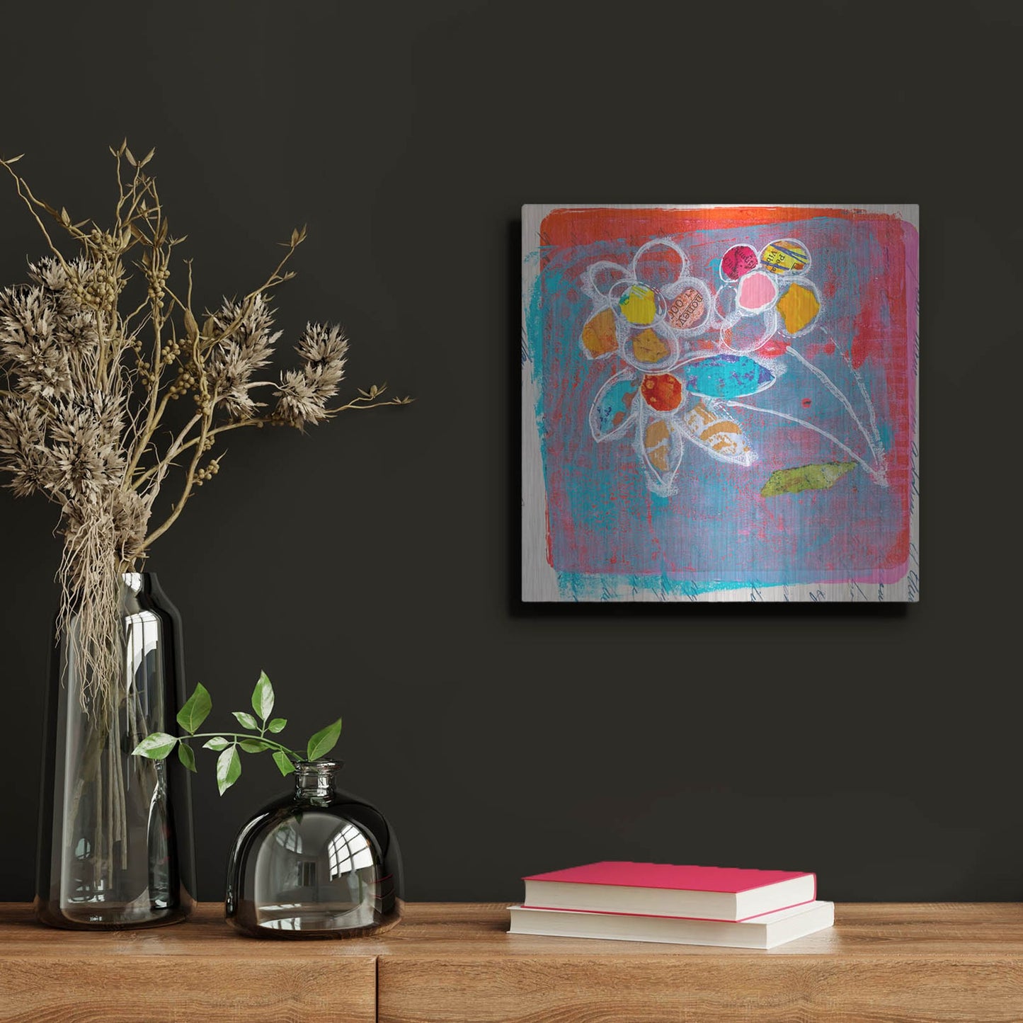 Luxe Metal Art 'Pastel Blooms' by St. Hilaire Elizabeth, Metal Wall Art,12x12