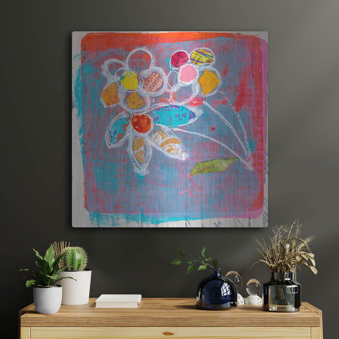 Luxe Metal Art 'Pastel Blooms' by St. Hilaire Elizabeth, Metal Wall Art,24x24