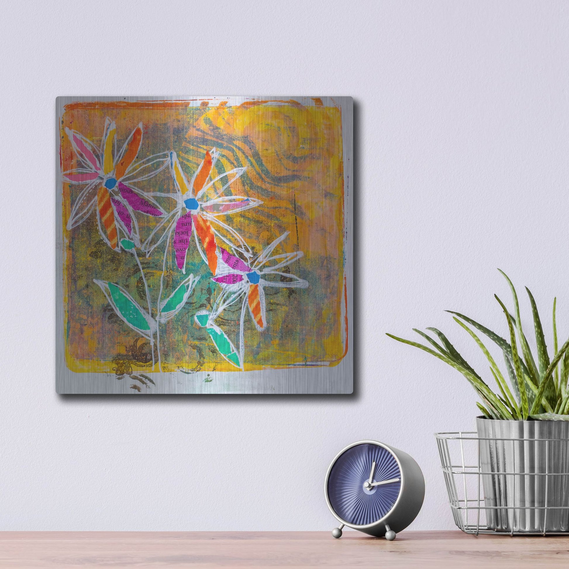 Luxe Metal Art 'Sunny Blooms' by St. Hilaire Elizabeth, Metal Wall Art,12x12