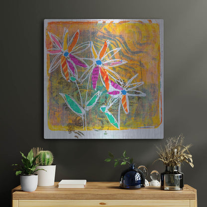 Luxe Metal Art 'Sunny Blooms' by St. Hilaire Elizabeth, Metal Wall Art,24x24