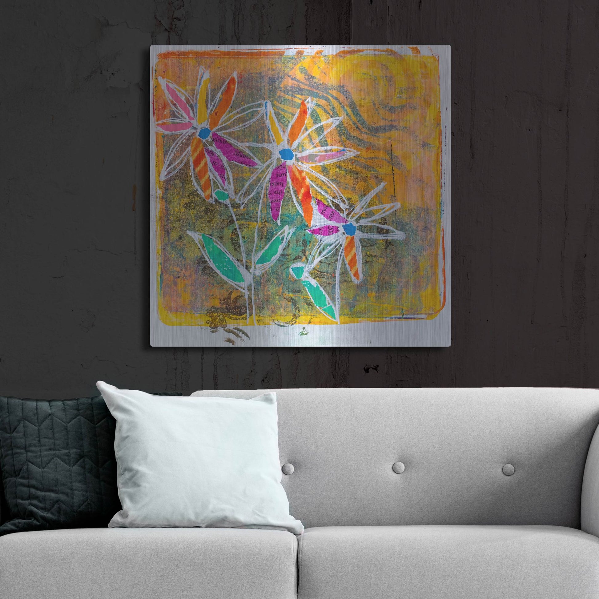 Luxe Metal Art 'Sunny Blooms' by St. Hilaire Elizabeth, Metal Wall Art,36x36